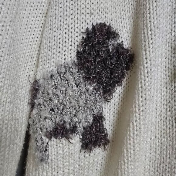 Vintage 90s Dog Sweater Fuzzy Knit Crewneck Medium White Red Poodle Holiday - Picture 5 of 8